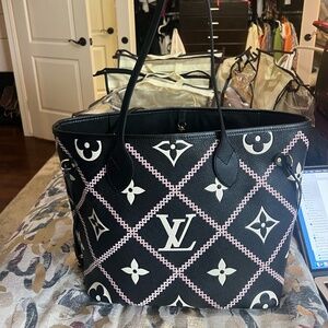 Louis Vuitton Black Neverfull MM Giant Flower Monogram